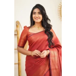 BSB233-SASYYYH-4068-RED-Other3-1000x1000-1.webp Generic Women's Litchi silk Printed Saree With Unstitched Blouse (Red)