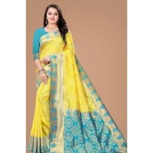 BSB233-SASYYYH-4069-YELLOW-Main-1000x1000-1.webp Generic Women's Litchi silk Printed Saree With Unstitched Blouse (Yellow)