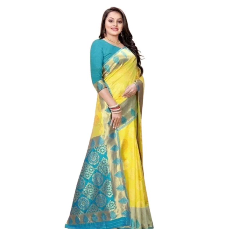 BSB233-SASYYYH-4069-YELLOW-Other1-1000x1000-1.webp Generic Women's Litchi silk Printed Saree With Unstitched Blouse (Yellow)