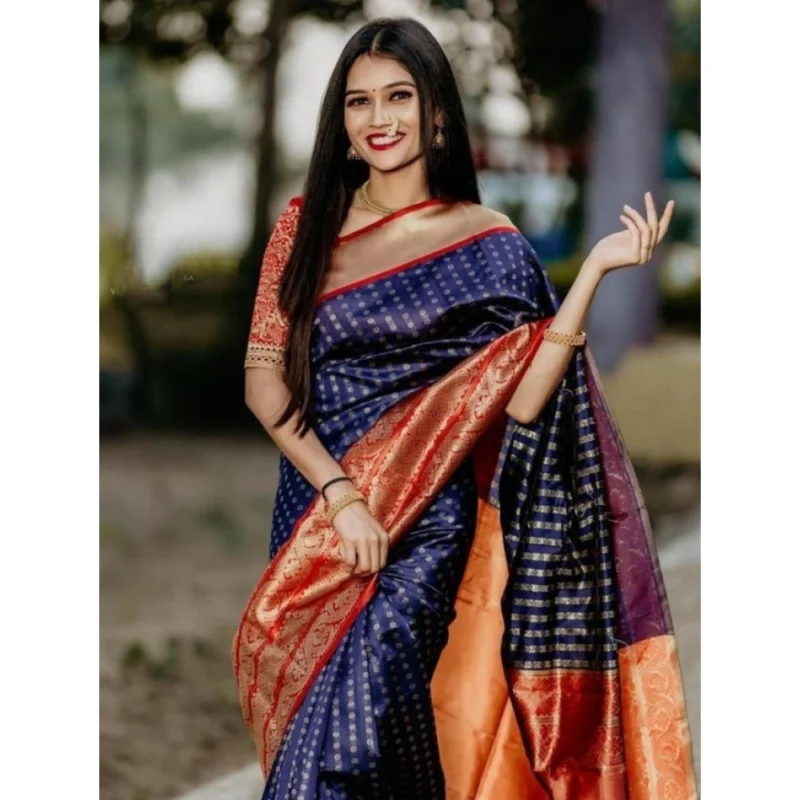 BSB233-SASYYYH-4080-BLUE-Other1-1000x1000-1.webp Generic Women's Litchi silk Printed Saree With Unstitched Blouse (Blue)