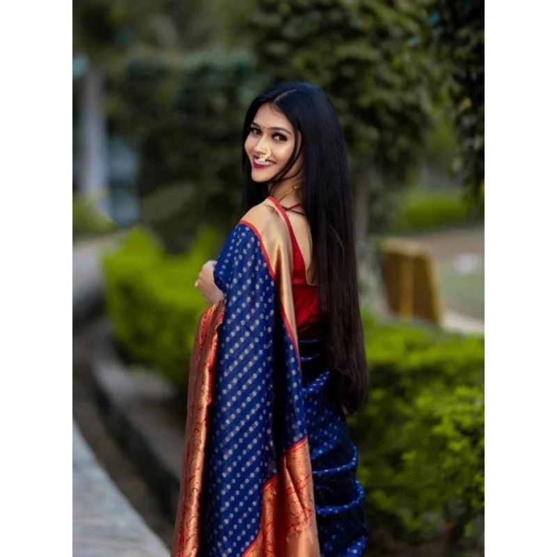 BSB233-SASYYYH-4080-BLUE-Other2-1000x1000-1.webp Generic Women's Litchi silk Printed Saree With Unstitched Blouse (Blue)