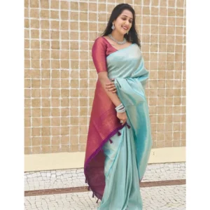 BSB233-SASYYYH-4084-BLUE-Other1-1000x1000-1.webp Generic Women's Litchi silk Printed Saree With Unstitched Blouse (Blue)