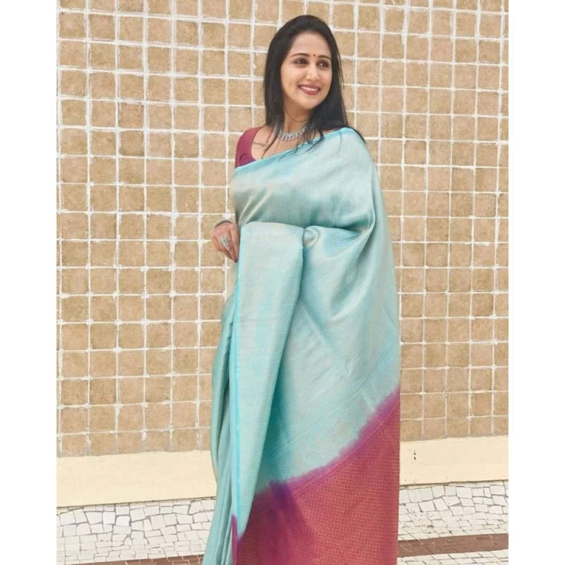 BSB233-SASYYYH-4084-BLUE-Other3-1000x1000-1.webp Generic Women's Litchi silk Printed Saree With Unstitched Blouse (Blue)