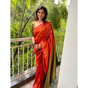 BSB233-SASYYYH-4084-RED-Main-1000x1000-1.webp Generic Women's Litchi silk Printed Saree With Unstitched Blouse (Red)