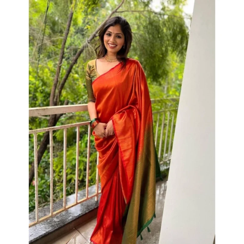 BSB233-SASYYYH-4084-RED-Main-1000x1000-1.webp Generic Women's Litchi silk Printed Saree With Unstitched Blouse (Red)