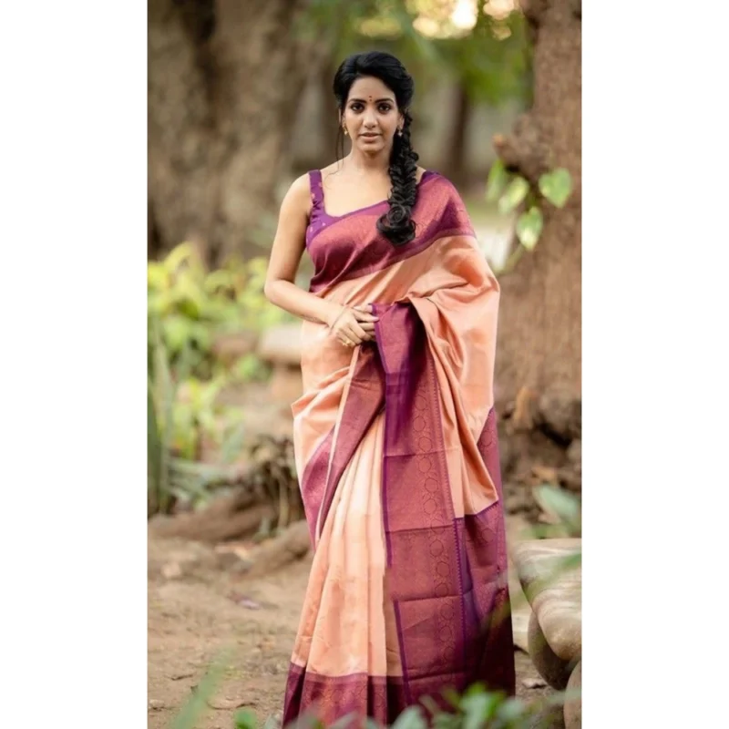 BSB233-SASYYYH-4087-BEIGE-Main-1000x1000-1.webp Generic Women's Litchi silk Printed Saree With Unstitched Blouse (Beige)