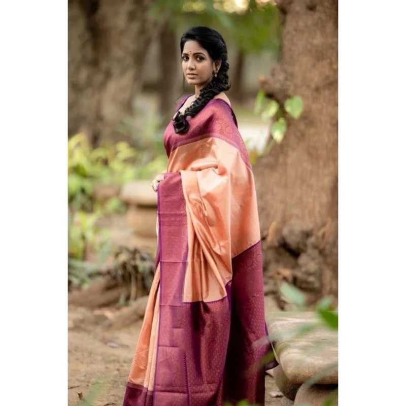 BSB233-SASYYYH-4087-BEIGE-Other1-1000x1000-1.webp Generic Women's Litchi silk Printed Saree With Unstitched Blouse (Beige)