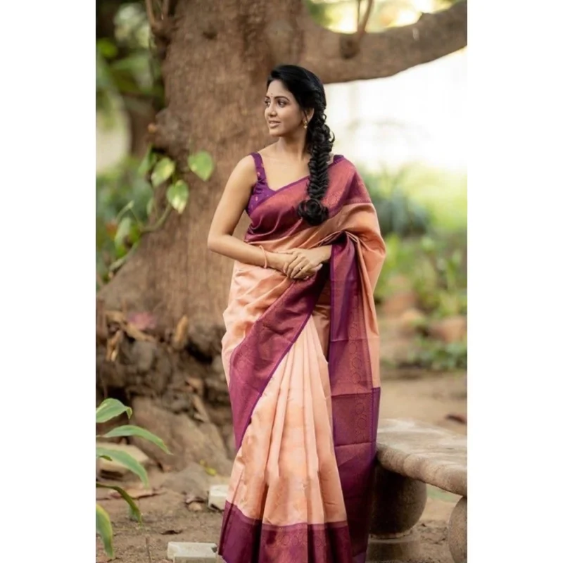 BSB233-SASYYYH-4087-BEIGE-Other2-1000x1000-1.webp Generic Women's Litchi silk Printed Saree With Unstitched Blouse (Beige)