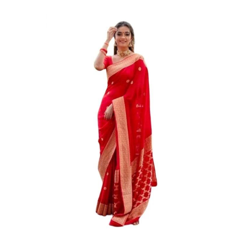 BSB233-SASYYYH-4089-RED-Main-1000x1000-1.webp Generic Women's Litchi silk Printed Saree With Unstitched Blouse (Red)