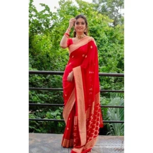 BSB233-SASYYYH-4089-RED-Other2-1000x1000-1.webp Generic Women's Litchi silk Printed Saree With Unstitched Blouse (Red)