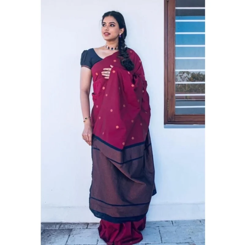 BSB233-SASYYYH-5000-Red-Main-1000x1000-1.webp Generic Women's Litchi silk Printed Saree With Unstitched Blouse (Red)