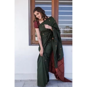 BSB233-SASYYYH-5000-drkgrn-Main-1000x1000-1.webp Generic Women's Litchi silk Printed Saree With Unstitched Blouse (Dark Green)
