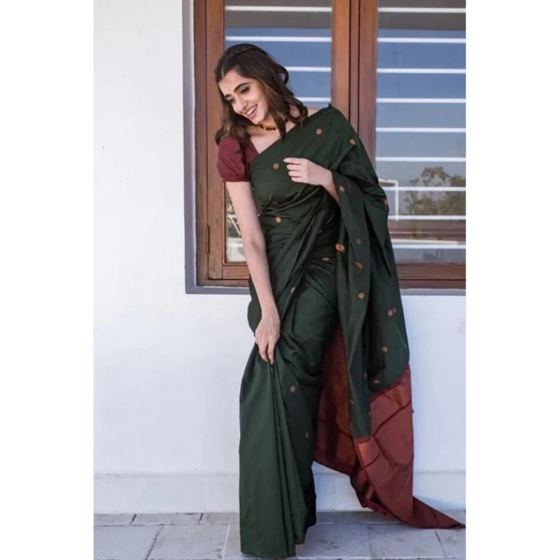 BSB233-SASYYYH-5000-drkgrn-Main-1000x1000-1.webp Generic Women's Litchi silk Printed Saree With Unstitched Blouse (Dark Green)