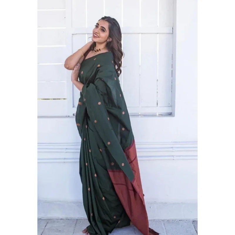 BSB233-SASYYYH-5000-drkgrn-other1-1000x1000-1.webp Generic Women's Litchi silk Printed Saree With Unstitched Blouse (Dark Green)