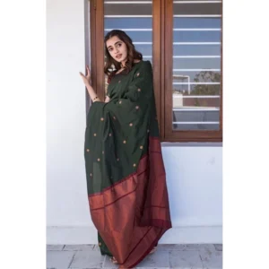 BSB233-SASYYYH-5000-drkgrn-other2-1000x1000-1.webp Generic Women's Litchi silk Printed Saree With Unstitched Blouse (Dark Green)