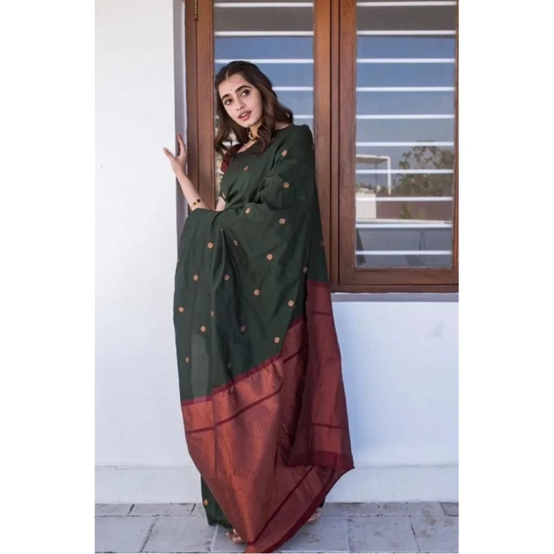 BSB233-SASYYYH-5000-drkgrn-other2-1000x1000-1.webp Generic Women's Litchi silk Printed Saree With Unstitched Blouse (Dark Green)
