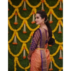 Generic Women's Litchi silk Printed Saree With Unstitched Blouse (Orange)
