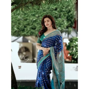 BSB233-SASYYYH-5012-nvyblu-Main-1000x1000-1.webp Generic Women's Litchi silk Printed Saree With Unstitched Blouse (Navy Blue)
