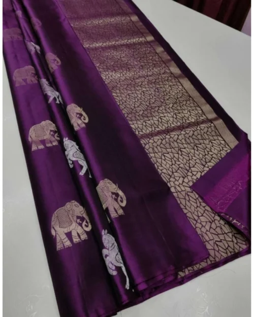 Generic Women's Litchi silk Printed Saree With Unstitched Blouse (Magenta With pink)