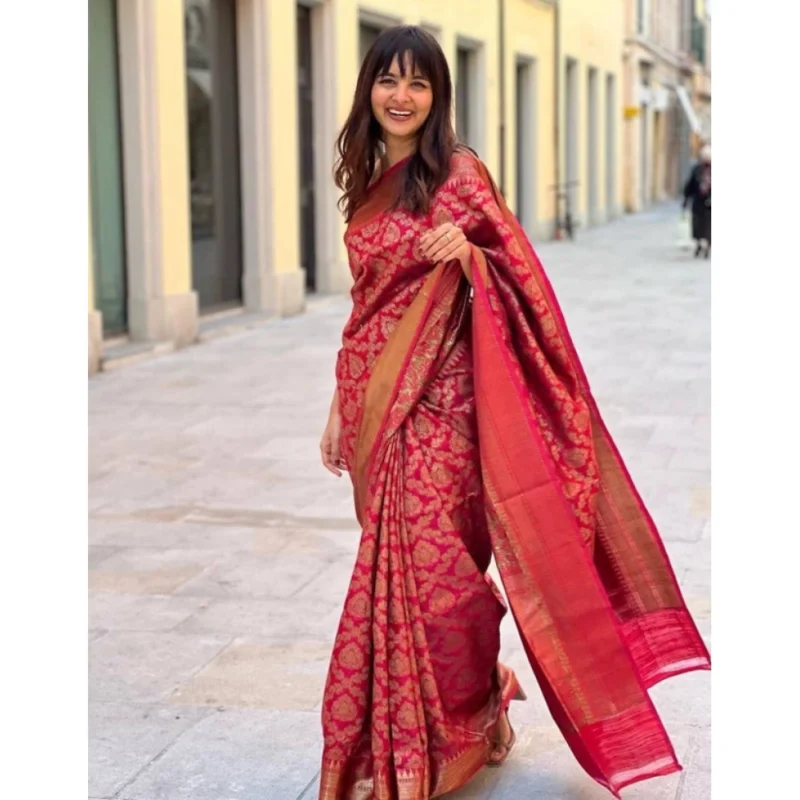 BSB233-SAs-YYYh-4093-red-Main-1000x1000-1.webp Generic Women's Litchi silk Printed Saree With Unstitched Blouse (Red)