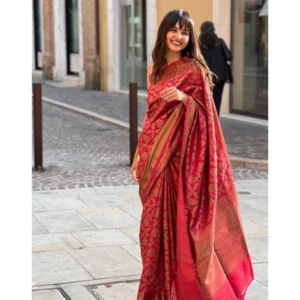 BSB233-SAs-YYYh-4093-red-Other1-1000x1000-1.webp Generic Women's Litchi silk Printed Saree With Unstitched Blouse (Red)