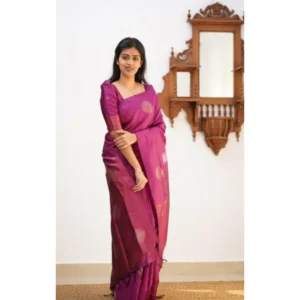 BSB233-SAs-YYYh-5009-Drkpnk-Other1-1000x1000-1.webp Generic Women's Litchi silk Printed Saree With Unstitched Blouse (Dark Pink)