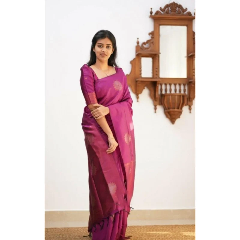 BSB233-SAs-YYYh-5009-Drkpnk-Other1-1000x1000-1.webp Generic Women's Litchi silk Printed Saree With Unstitched Blouse (Dark Pink)