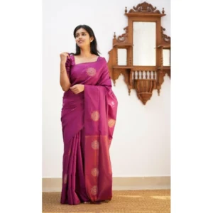 BSB233-SAs-YYYh-5009-Drkpnk-Other2-1000x1000-1.webp Generic Women's Litchi silk Printed Saree With Unstitched Blouse (Dark Pink)