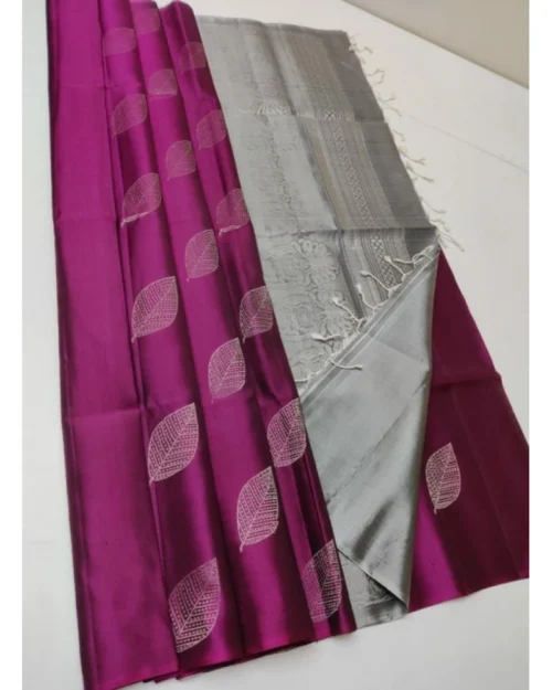 Generic Women's Litchi silk Printed Saree With Unstitched Blouse (Pink)