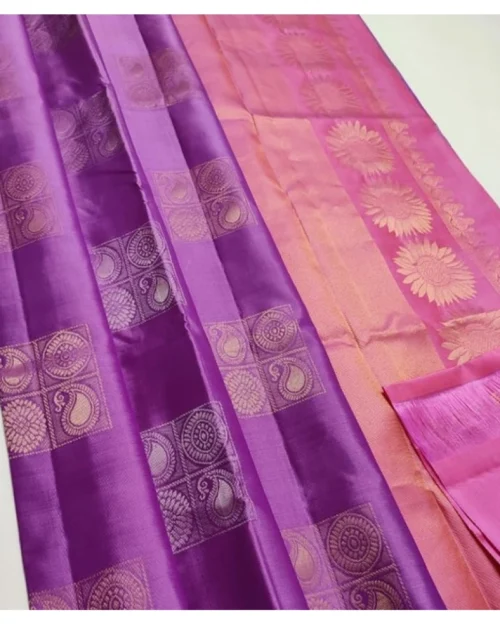 Generic Women's Litchi silk Printed Saree With Unstitched Blouse (Magenta With pink)