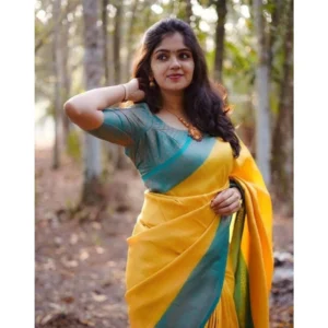 BSB233-SAs-YYYh-5019-ylw-other1-1000x1000-1.webp Generic Women's Litchi silk Printed Saree With Unstitched Blouse (Yellow)