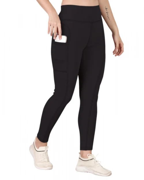 Generic Women's Polyester Solid Ankle length High Waisted Tights (Black)