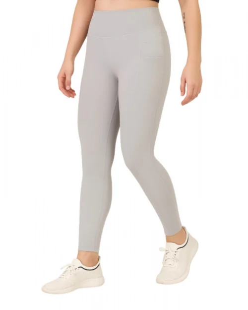 Generic Women's Polyester Solid Ankle length High Waisted Tights (Grey)