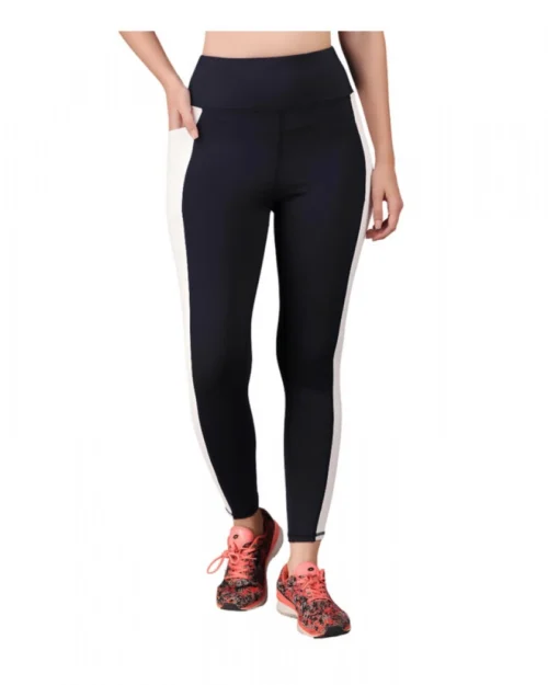 Generic Women's Polyester Solid Ankle length High Waisted Tights (Navy Blue)