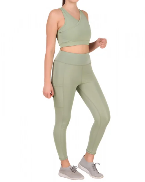 Generic Women's Polyester Solid Ankle length High Waisted Tights (Sea Green)