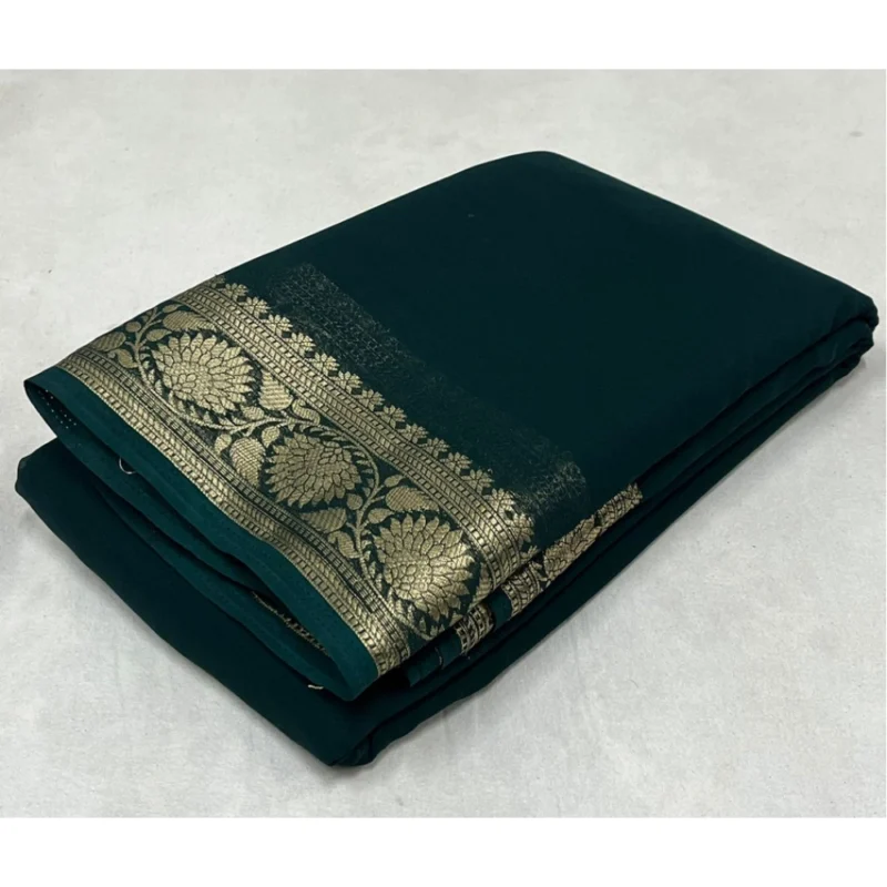 BSB98-SANW1013-Main-1000x1000-1.webp Generic Women's Crepe Chit Pallu Solid Saree With Unstitched Blouse 5.5Mtr (Green)