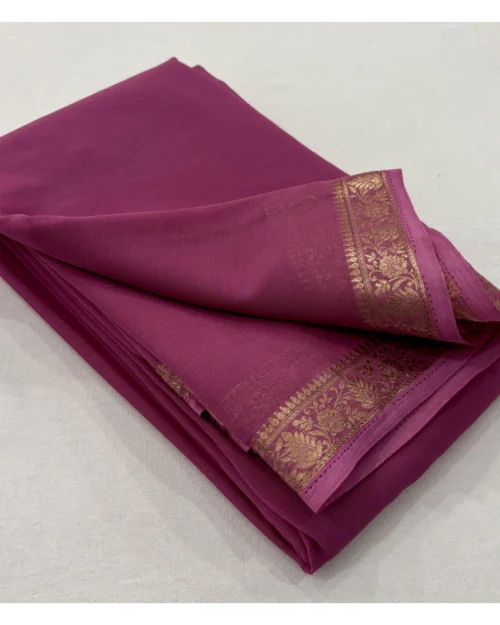 Generic Women's Crepe Chit Pallu Solid Saree With Unstitched Blouse 5.5Mtr (Light Pink)