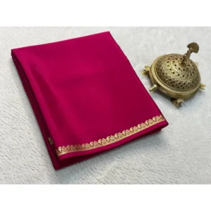 BSB98-SANW1031-Main-1000x1000-1.webp Generic Women's Crepe Chit Pallu Solid Saree With Unstitched Blouse 5.5Mtr (Pink)
