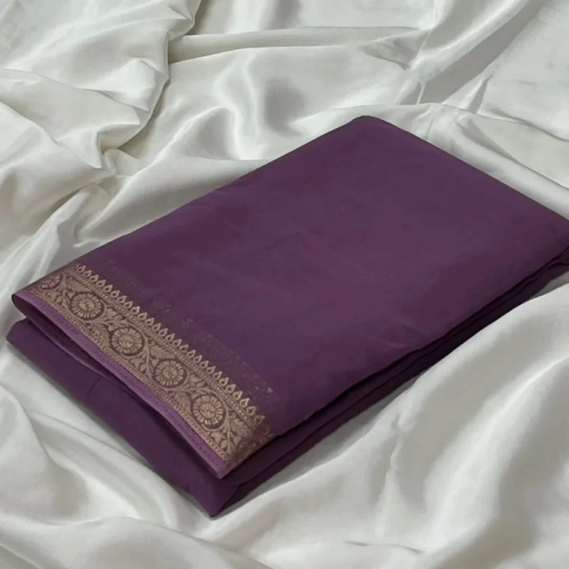 BSB98-SANW1039-Main-1000x1000-1.webp Generic Women's Crepe Chit Pallu Solid Saree With Unstitched Blouse 5.5Mtr (Violet)