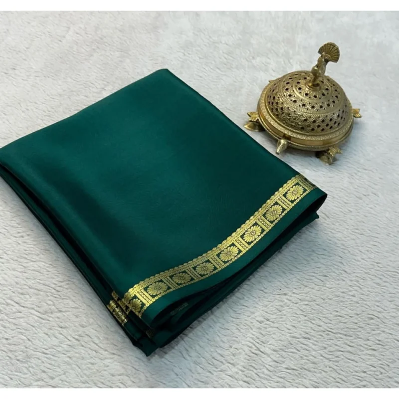 BSB98-SANW1046-Main-1000x1000-1.webp Generic Women's Crepe Chit Pallu Solid Saree With Unstitched Blouse 5.5Mtr (Green)