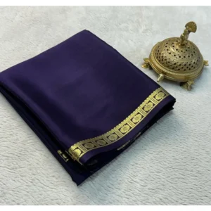 BSB98-SANW1048-Main-1000x1000-1.webp Generic Women's Crepe Chit Pallu Solid Saree With Unstitched Blouse 5.5Mtr (Navy Blue)