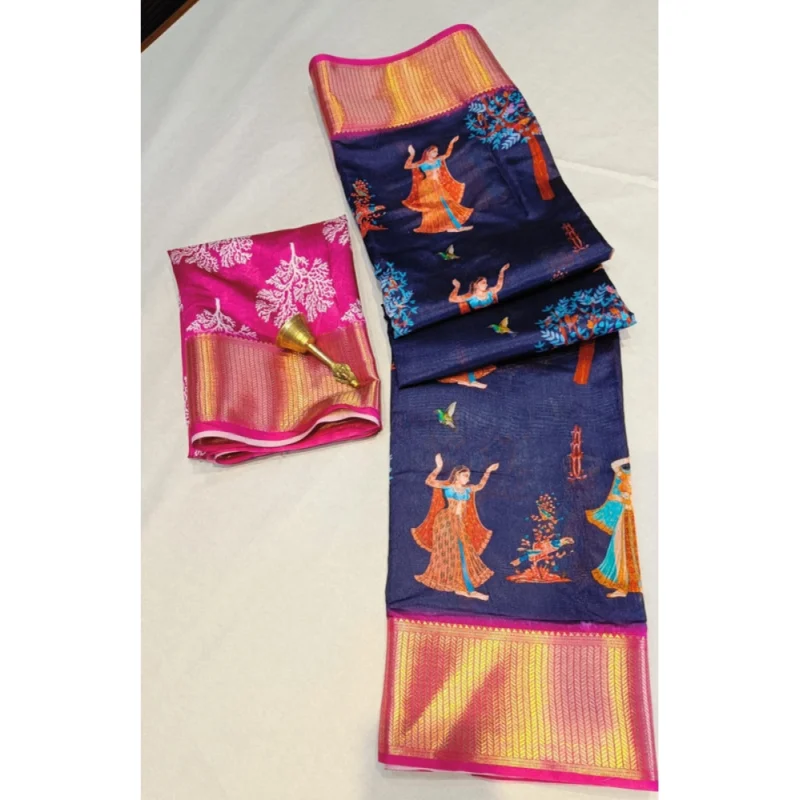 BSB98-SANW1051-Main-1000x1000-1.webp Generic Women's Digital Dolla Silk Printed Saree With Unstitched Blouse 5.5Mtr (Navy Blue)
