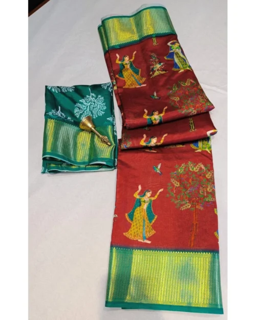 Generic Women's Digital Dolla Silk Printed Saree With Unstitched Blouse 5.5Mtr (Brown)