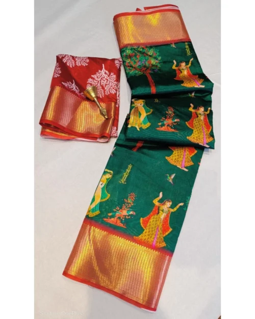 Generic Women's Digital Dolla Silk Printed Saree With Unstitched Blouse 5.5Mtr (Green)