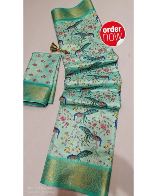 Generic Women's Digital Dolla Silk Printed Saree With Unstitched Blouse 5.5Mtr (Pista Green)