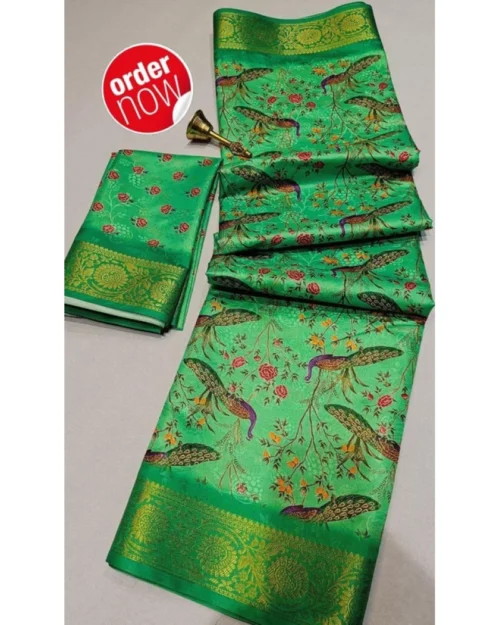 Generic Women's Digital Dolla Silk Printed Saree With Unstitched Blouse 5.5Mtr (Green)