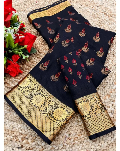 Generic Women's Digital Dolla Silk Printed Saree With Unstitched Blouse 5.5Mtr (Navy Blue)