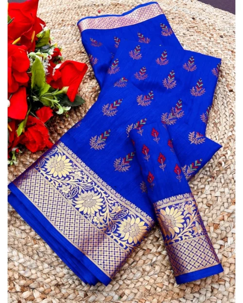 Generic Women's Digital Dolla Silk Printed Saree With Unstitched Blouse 5.5Mtr (Blue)