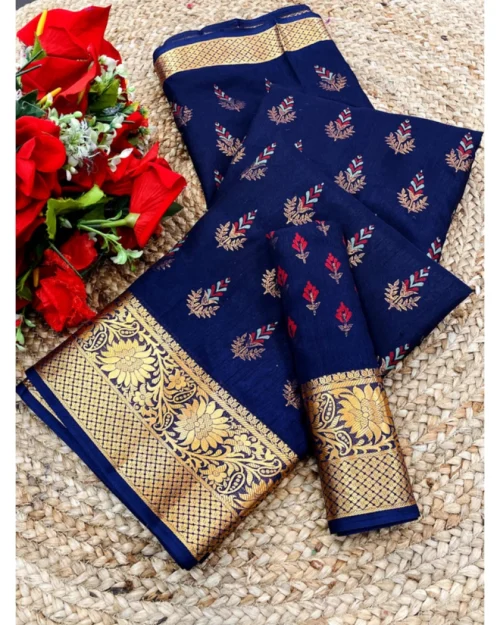 Generic Women's Digital Dolla Silk Printed Saree With Unstitched Blouse 5.5Mtr (Blue)