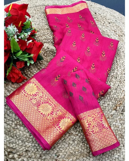 Generic Women's Digital Dolla Silk Printed Saree With Unstitched Blouse 5.5Mtr (Pink)